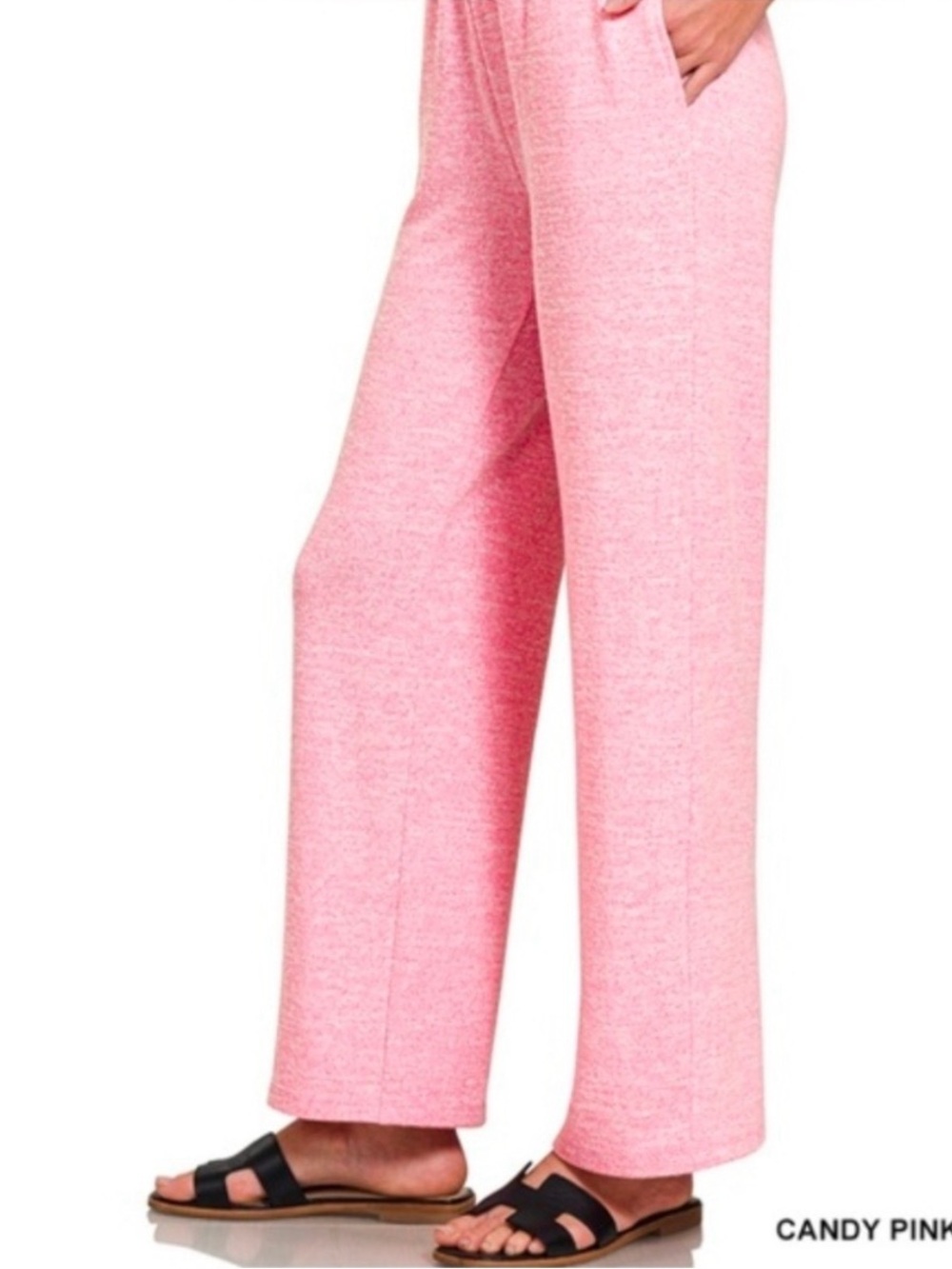 Zenana Outfitters Candy Pink Wide Leg Pants Melange Hacci Sz L